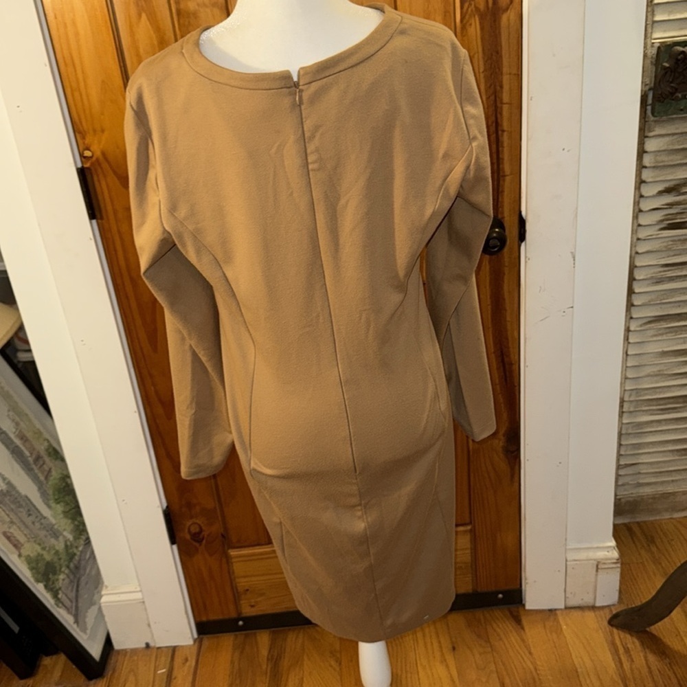 London Times camel tan long sleeve dress size 14 - Picture 3 of 8